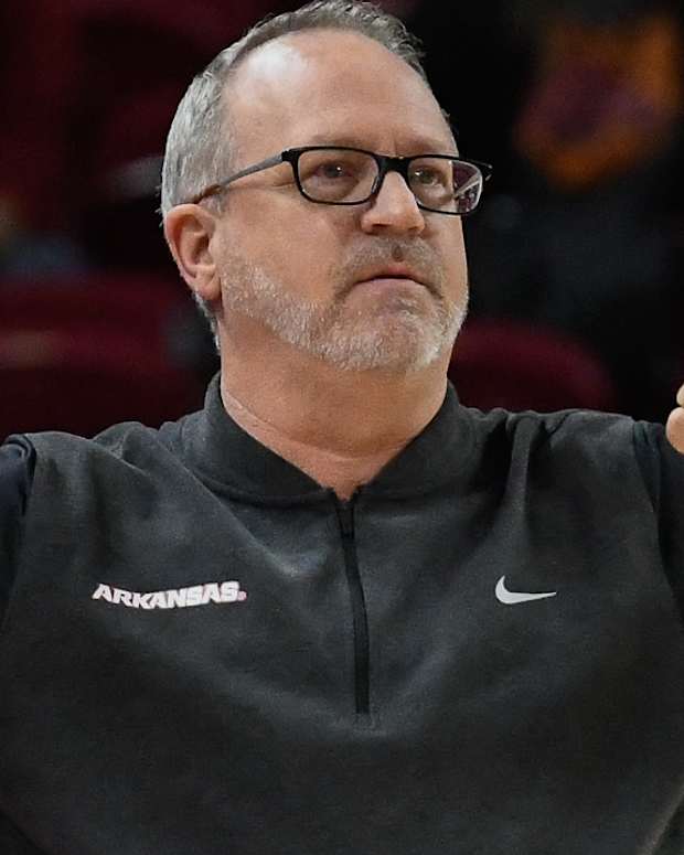 Razorbacks coach Mike Neighbors during game against Georgia